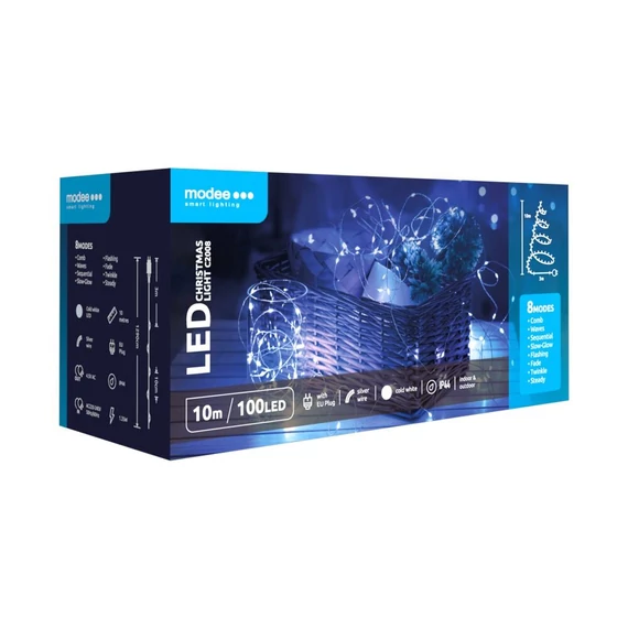 Karácsonyi LED Füzér Réz gombolyag (100LED/10m/10cm) hideg fénnyel, adapteres