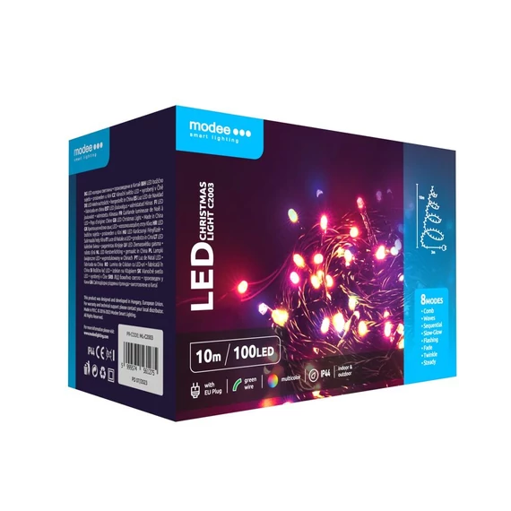 Karácsonyi LED Füzér Műanyag (100LED/10m/10cm) multicolor, adapteres